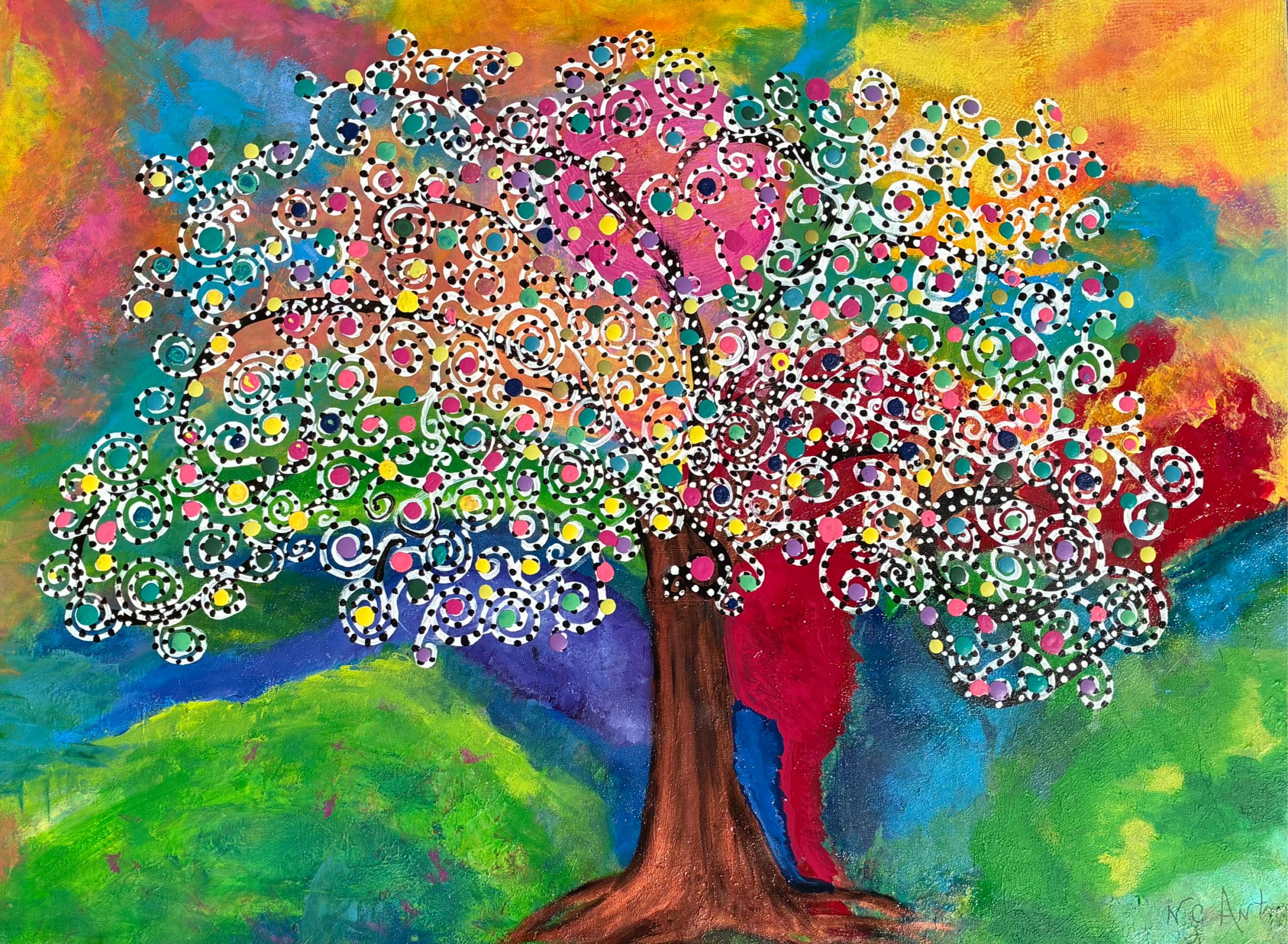 Colorful tree painting by Nancy Anton